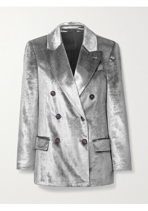 Brunello Cucinelli - Double-breasted Metallic Velvet Blazer - Silver - IT36,IT38,IT40,IT42,IT44,IT46,IT48