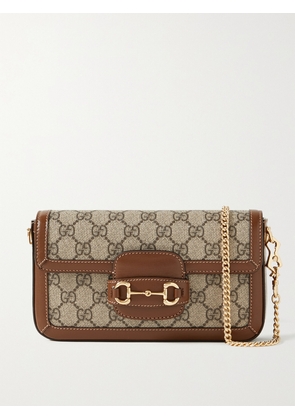Gucci - Horsebit 1955 Embellished Leather-trimmed Coated-canvas Shoulder Bag - Brown - One size