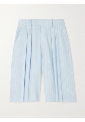 The Frankie Shop - Vivian Pleated Striped Crepe De Chine Shorts - Blue - x small,small,medium,large,x large