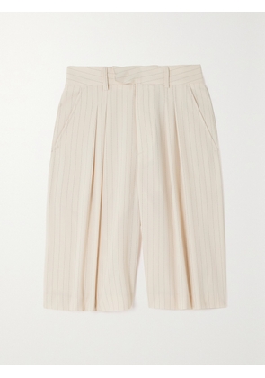 The Frankie Shop - Vivian Pleated Striped Crepe De Chine Shorts - Neutrals - x small,small,medium,large,x large