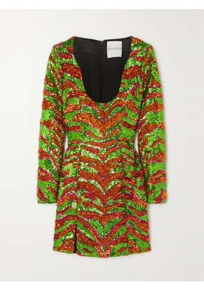 HALPERN - Sequined Zebra-print Tulle Mini Dress - Green - FR 34,FR 36,FR 38,FR 40,FR 42