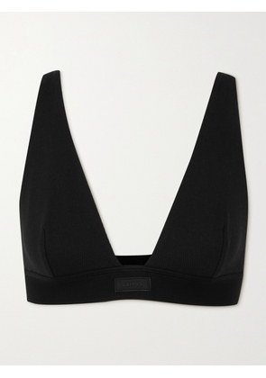 SKIMS - Plunge Ribbed Cotton-blend Jersey Bralette - Soot - Black - XXS,XS,S,M,L,XL,2XL,3XL,4XL