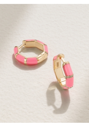 L’Atelier Nawbar - Bamboo 18-karat Gold, Enamel And Diamond Hoop Earrings - One size