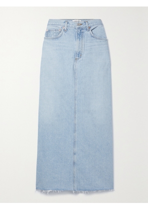 AGOLDE - + Net Sustain Hilla Frayed Organic Denim Maxi Skirt - Blue - 23,24,25,26,27,28,29,30,31,32