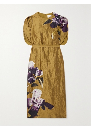 Erdem - Astrea Floral-print Crinkled-satin Midi Dress - Gold - UK 6,UK 8,UK 10,UK 12,UK 14,UK 16,UK 18,UK 20