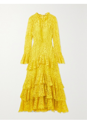 Erdem - Tiered Ruffled Recycled-guipure Lace Maxi Dress - Yellow - UK 6,UK 8,UK 10,UK 12,UK 14,UK 16