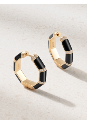 L’Atelier Nawbar - Bamboo 18-karat Gold, Onyx And Diamond Hoop Earrings - One size