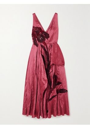 Erdem - Appliquéd Ruffled Textured-satin Midi Dress - Pink - UK 6,UK 8,UK 10,UK 12,UK 14,UK 16