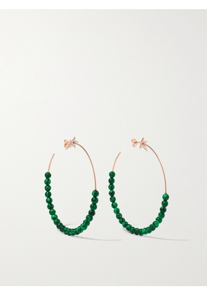 Diane Kordas - 18-karat Rose Gold, Malachite And Diamond Hoop Earrings - One size