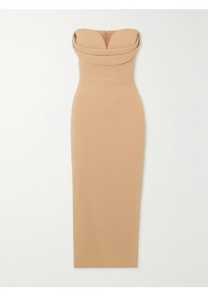Alex Perry - Darcy Strapless Draped Stretch-crepe Midi Dress - Neutrals - UK 4,UK 6,UK 8,UK 10,UK 12,UK 14,UK 16,UK 18