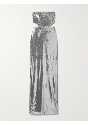 ET OCHS - Ava Strapless Cutout Sequined Satin Gown - Silver - US0,US2,US4,US6,US8,US10,US12