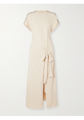 Victoria Beckham - Asymmetric Tie-detailed Cady Midi Dress - Cream - UK 4,UK 6,UK 8,UK 10,UK 12,UK 14
