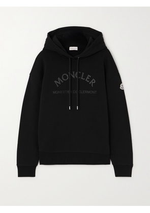 Moncler - Oversized Glittered Cotton-jersey Hoodie - Black - xx small,x small,small,medium,large,x large,xx large