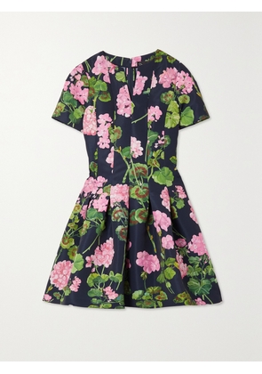 Oscar de la Renta - Pleated Floral-print Faille Dress - Blue - US4,US6,US8,US10,US12,US14