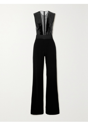 Galvan - Sequined Tulle And Crepe Jumpsuit - Black - FR 34,FR 36,FR 38,FR 40,FR 42,FR 44