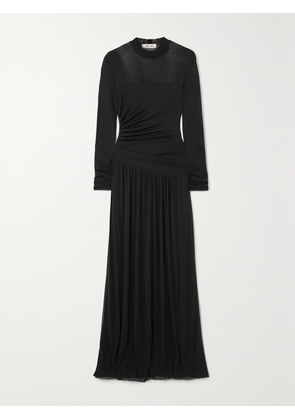 DIANE VON FURSTENBERG - Kirstie Mesh-paneled Gathered Stretch-jersey Maxi Dress - Black - xx small,x small,small,medium,large,x large