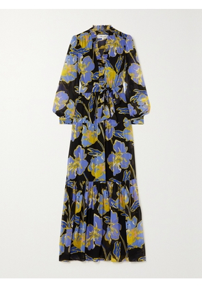 DIANE VON FURSTENBERG - Olenna Belted Ruffled Floral-print Crepe De Chine Maxi Dress - Purple - xx small,x small,small,medium,large,x large