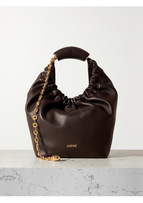 LOEWE - Squeeze Small Chain-embellished Gathered Leather Shoulder Bag - Brown - One size