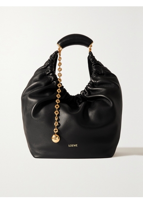 LOEWE - Squeeze Medium Chain-embellished Gathered Leather Shoulder Bag - Black - One size