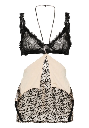 The Attico logo-embroidered tulle top - Black