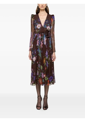 NISSA floral-appliqué midi dress - Brown