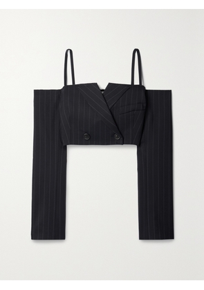 MONSE - Cropped Cold-shoulder Pinstriped Wool-blend Twill Jacket - Blue - US2,US4,US6,US8,US10,US12