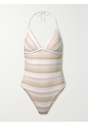 Max Mara - Carina Ribbed Metallic Striped Swimsuit - White - x small,small,medium,large,x large,xx large