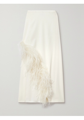 LAPOINTE - Asymmetric Feather-trimmed Crepe Midi Skirt - Cream - US0,US2,US4,US6,US8,US10,US12,US14