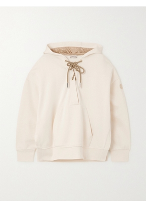 Moncler - Lace-up Cotton-blend Jersey Hoodie - Cream - xx small,x small,small,medium,large,x large,xx large