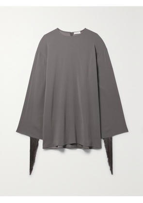 LAPOINTE - Fringed Crepe Mini Dress - Gray - x small,small,medium,large