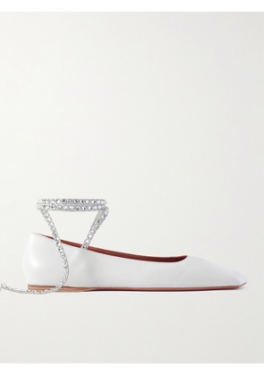 Amina Muaddi - Ane Crystal-embellished Leather Ballet Flats - White - IT36,IT36.5,IT37,IT37.5,IT38,IT38.5,IT39,IT39.5,IT40,IT40.5,IT41,IT42