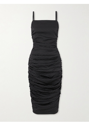 Dolce & Gabbana - Gathered Polka-dot Silk-blend Midi Dress - Black - IT36,IT38,IT40,IT42,IT44,IT46,IT48,IT50