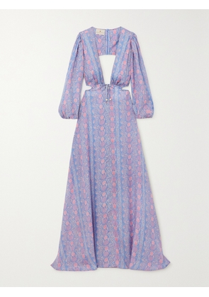 HANNAH ARTWEAR - Clara Cutout Printed Silk-habotai Maxi Dress - Purple - 01,2,3