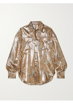 Brunello Cucinelli - Printed Metallic Silk-blend Shirt - xx small,x small,small,medium,large