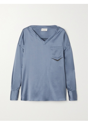 Brunello Cucinelli - Stretch-silk Satin Top - Blue - xx small,x small,small,medium,large,x large