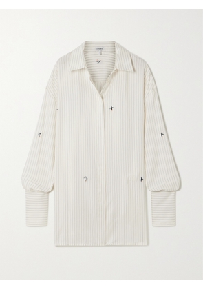 LOEWE - + Suna Fujita Oversized Embroidered Pinstriped Silk And Cotton-blend Twill Shirt - White - FR 32,FR 34,FR 36,FR 38,FR 40,FR 42,FR 44