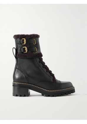 SEE BY CHLOÉ - Mallory Shearling-lined Leather Combat Boots - Black - IT35,IT35.5,IT36,IT36.5,IT37,IT37.5,IT38,IT38.5,IT39,IT39.5,IT40,IT40.5,IT41,IT41.5,IT42