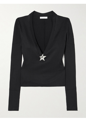 AREA - Embellished Ribbed-jersey Top - Black - x small,small,medium,large