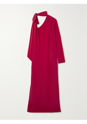 ESSE Studios - Classico One-sleeve Tie-neck Silk Crepe De Chine Maxi Dress - Red - UK 6,UK 8,UK 10,UK 12,UK 14