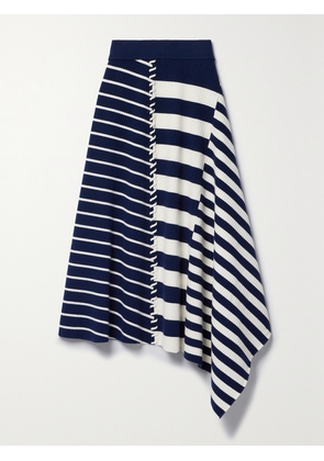 SIMKHAI - Braylon Asymmetric Ribbed Striped Merino Wool Midi Skirt - Blue - x small,small,medium,large,x large