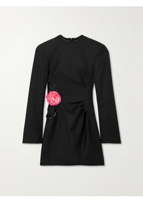 Acne Studios - Embellished Cutout Pinstriped Wool Mini Dress - Black - EU 32,EU 34,EU 36,EU 38,EU 40,EU 42