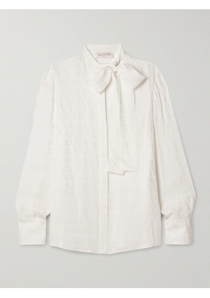 Valentino Garavani - Pussy-bow Silk-jacquard Shirt - White - IT36,IT38,IT40,IT42,IT44,IT46,IT48,IT50