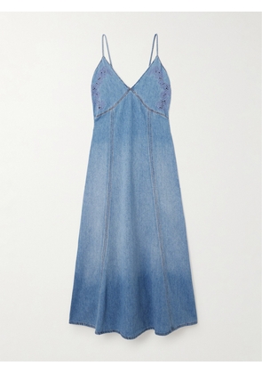 Chloé - + Net Sustain Broderie Anglaise Recycled Cotton And Linen-blend Chambray Midi Dress - Blue - FR 34,FR 36,FR 38,FR 40,FR 42,FR 44,FR 46