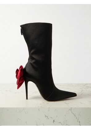 Magda Butrym - Appliquéd Satin Point-toe Boots - Black - IT35,IT36,IT37,IT37.5,IT38,IT38.5,IT39,IT40,IT40.5,IT41