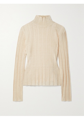 The Row - Daxy Ribbed Linen And Silk-blend Turtleneck Top - Cream - x small,small,medium,large,x large