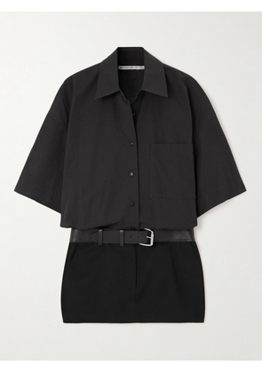 ALEXANDER WANG - Belted Paneled Gabardine And Wool-twill Mini Dress - Black - US0,US2,US4,US6,US8,US10