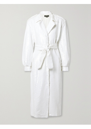 PATBO - Belted Sequined Crepe Trench Coat - White - x small,small,medium,large,x large