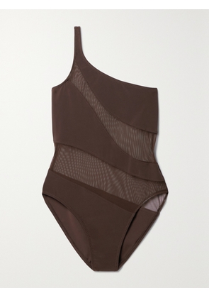 Norma Kamali - Snake One-shoulder Mesh-paneled Swimsuit - Brown - xx small,x small,small,medium,large,x large