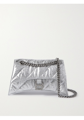 Balenciaga - Hourglass Quilted Metallic Crinkled-leather Shoulder Bag - Silver - One size