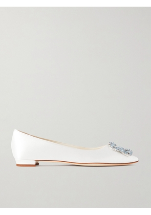 Manolo Blahnik - Hangisiflat Crystal-embellished Satin Point-toe Flats - White - IT34,IT34.5,IT35,IT35.5,IT36,IT36.5,IT37,IT37.5,IT38,IT38.5,IT39,IT39.5,IT40,IT40.5,IT41,IT41.5,IT42,IT42.5,IT43